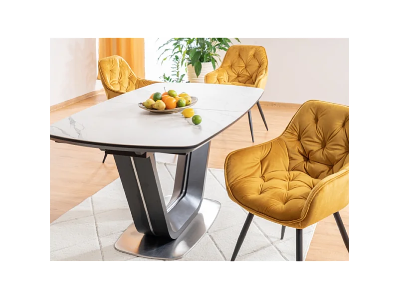 Table à manger extensible noir & marbre 160cm Vanda