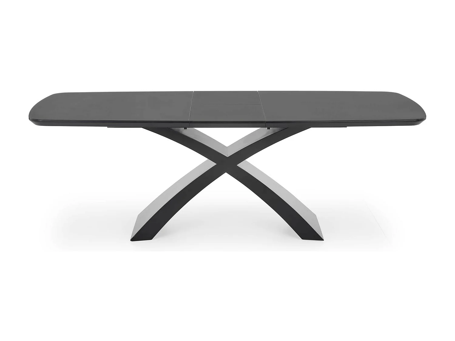 Mesa de comedor extensible con tablero gris oscuro y base central negra WOLF
