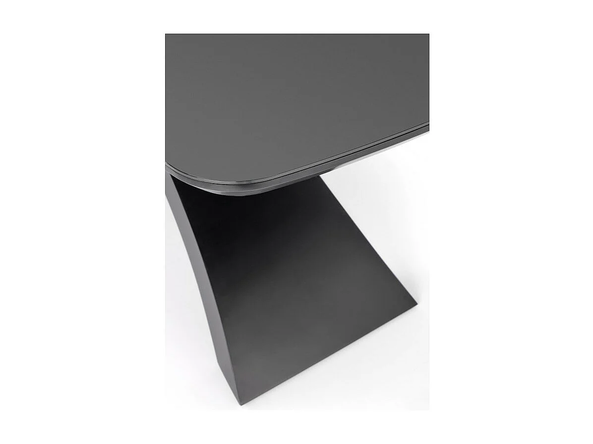 Mesa de comedor extensible con tablero gris oscuro y base central negra WOLF