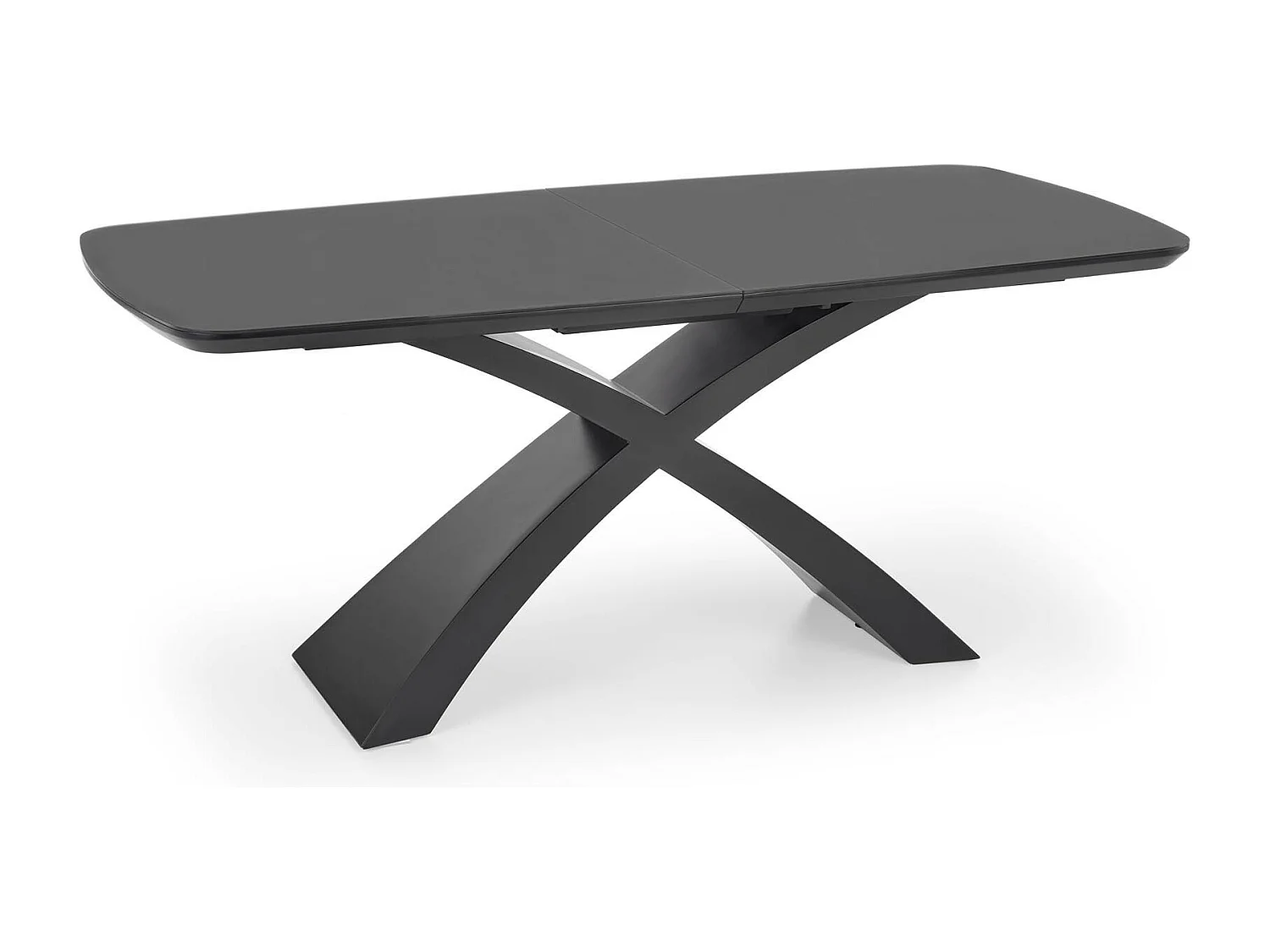 Table à manger extensible avec plateau gris foncé et piètement central noir WOLF