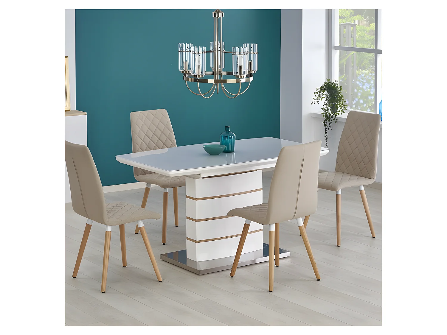 Mesa contemporánea lacada en blanco y madera 140-180x80cm Will