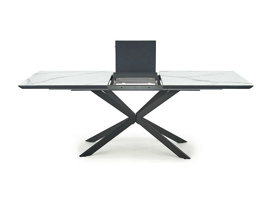 Tavolo da pranzo allungabile ODUNA con piano in marmo e gamba centrale in metallo nero