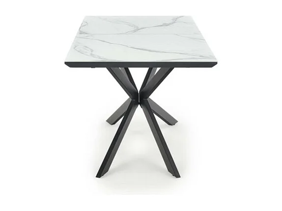 Table salle à manger extensible avec plateau aspect marbre et pied central en métal noir ODUNA