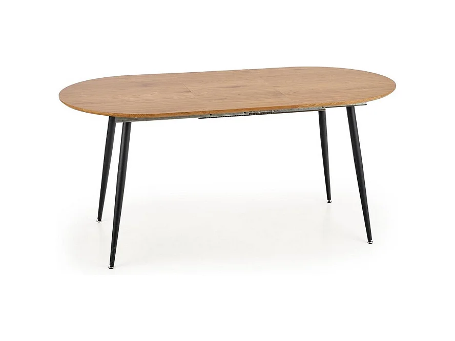 Table à manger extensible 120-160cm ovale avec plateau aspect chêne et pieds en acier noir Atlanta