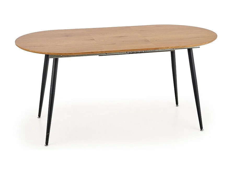 Atlanta Mesa de comedor extensible ovalada de 120-160 cm con tablero de aspecto roble y patas de acero negro