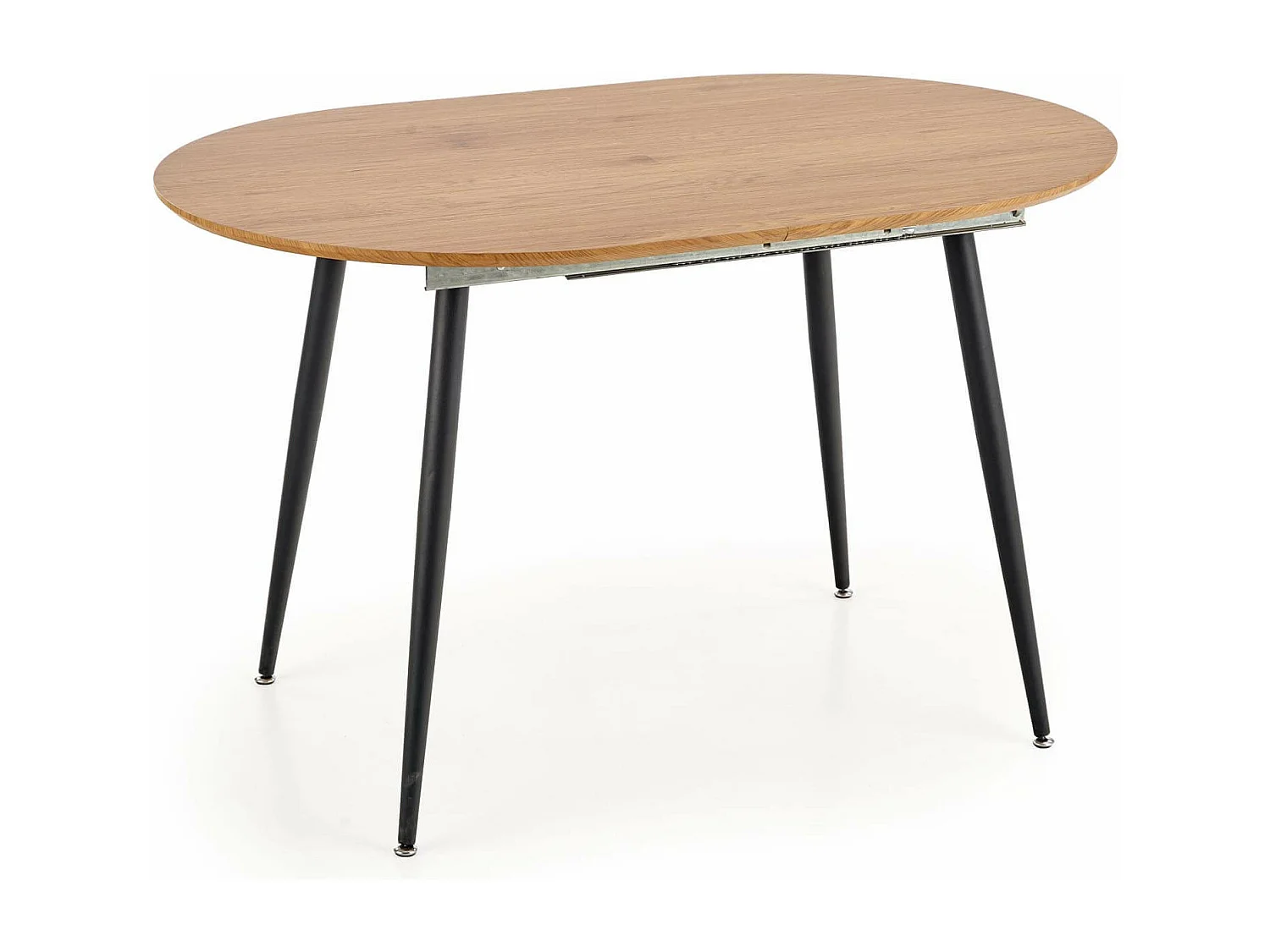 Atlanta Mesa de comedor extensible ovalada de 120-160 cm con tablero de aspecto roble y patas de acero negro