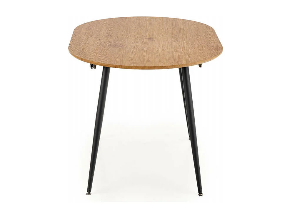 Atlanta Mesa de comedor extensible ovalada de 120-160 cm con tablero de aspecto roble y patas de acero negro