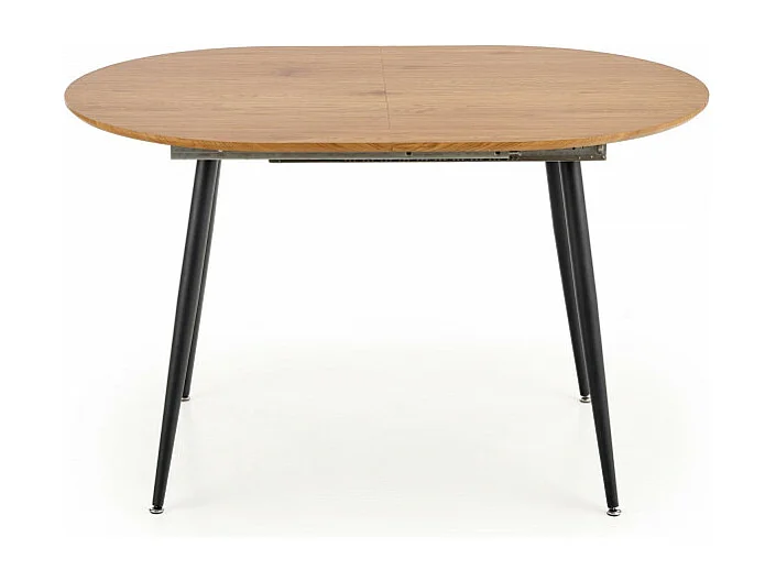 Atlanta Mesa de comedor extensible ovalada de 120-160 cm con tablero de aspecto roble y patas de acero negro