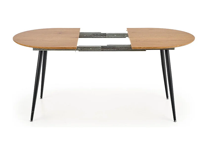 Atlanta Mesa de comedor extensible ovalada de 120-160 cm con tablero de aspecto roble y patas de acero negro