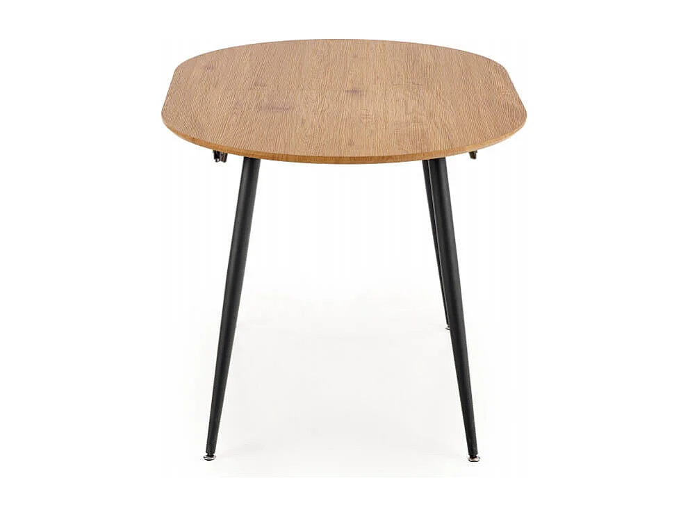 Table à manger extensible 120-160cm ovale avec plateau aspect chêne et pieds en acier noir Atlanta