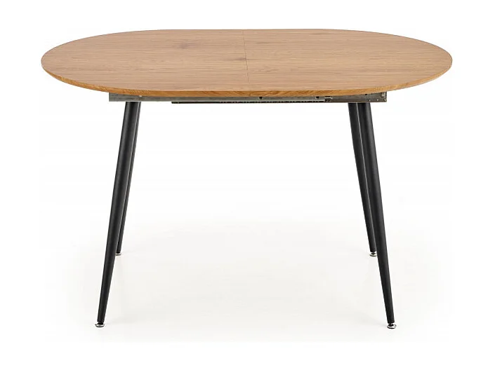 Table à manger extensible 120-160cm ovale avec plateau aspect chêne et pieds en acier noir Atlanta