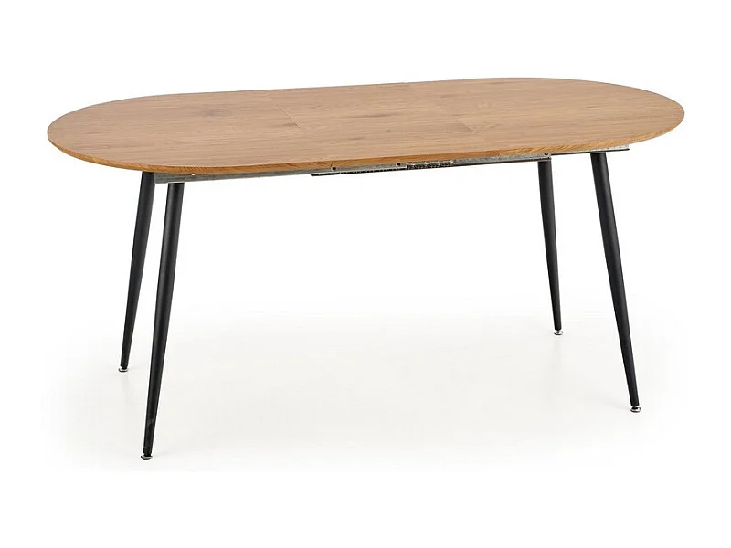 Atlanta Mesa de comedor extensible ovalada de 120-160 cm con tablero de aspecto roble y patas de acero negro