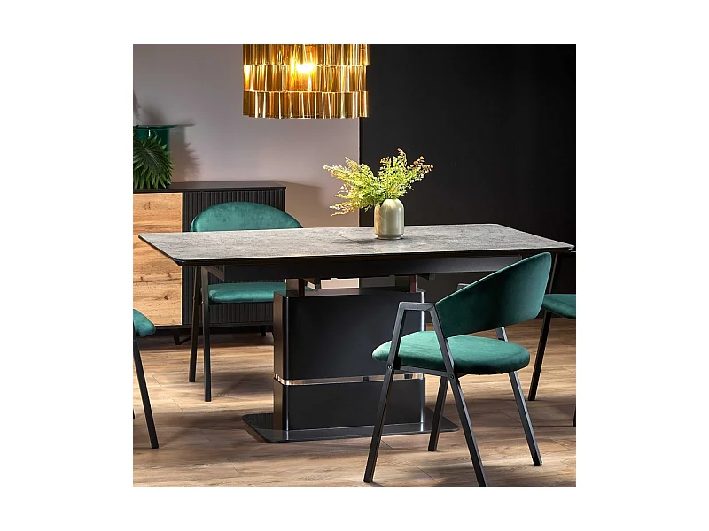 Table de salle à manger extensible avec pied central design noir et métal CORVI