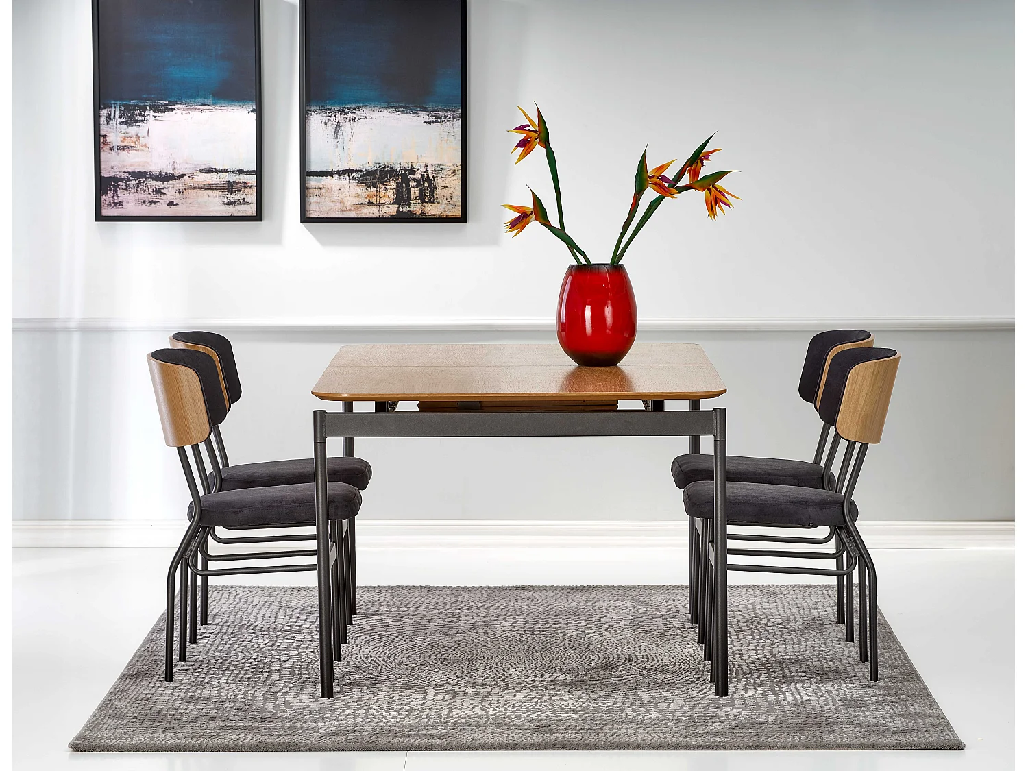 Mesa de comedor extensible con patas de metal negro PICKUP