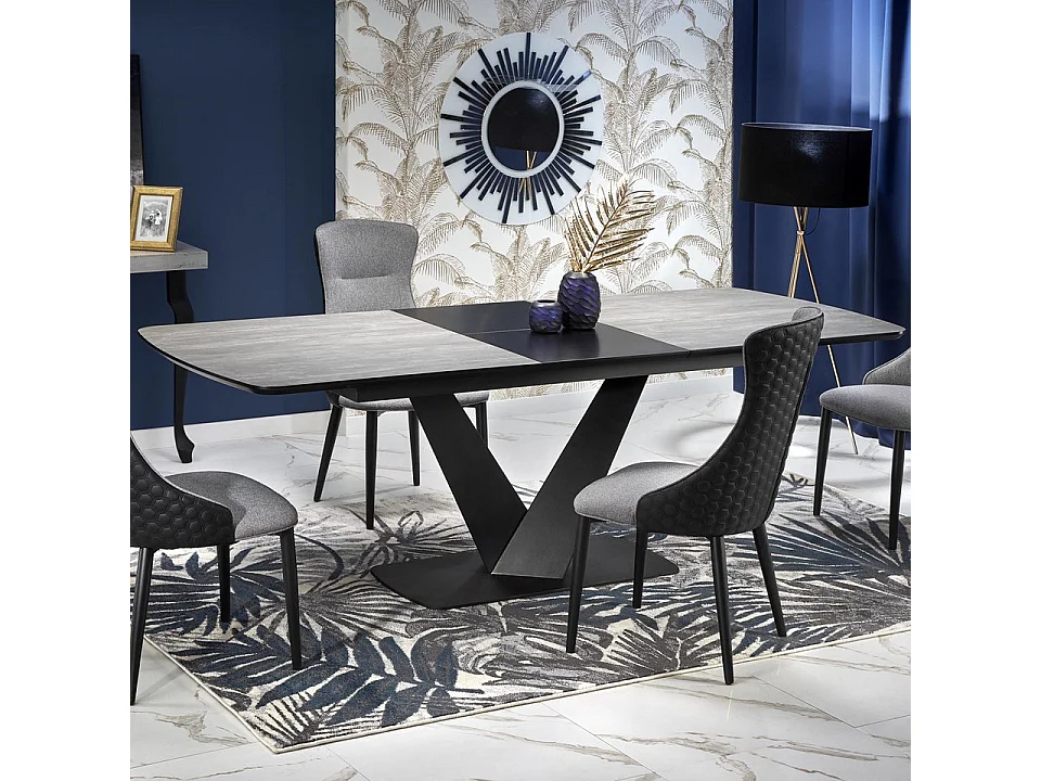 Mesa de comedor de diseño EPONA 180-230x95cm con pata central de metal negro