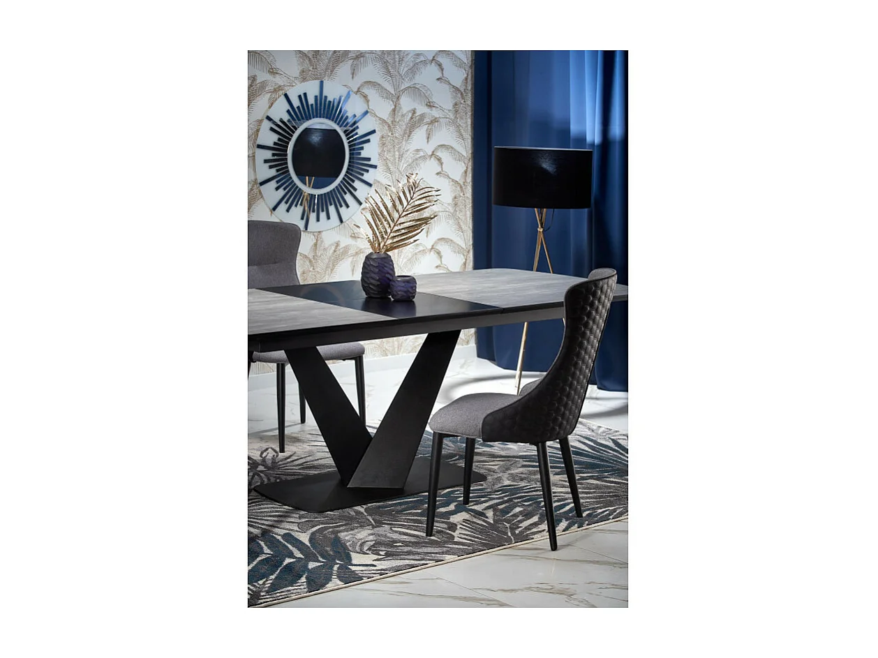 Mesa de comedor de diseño EPONA 180-230x95cm con pata central de metal negro