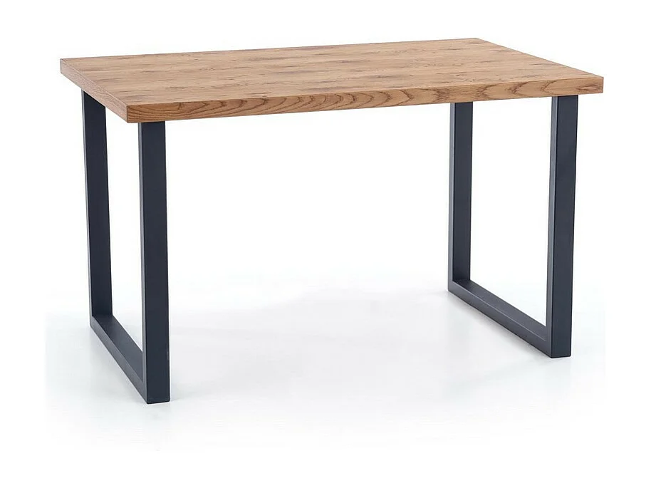 Table à manger 126-206cm avec finitions en chêne massif et piètement en métal noir Mady