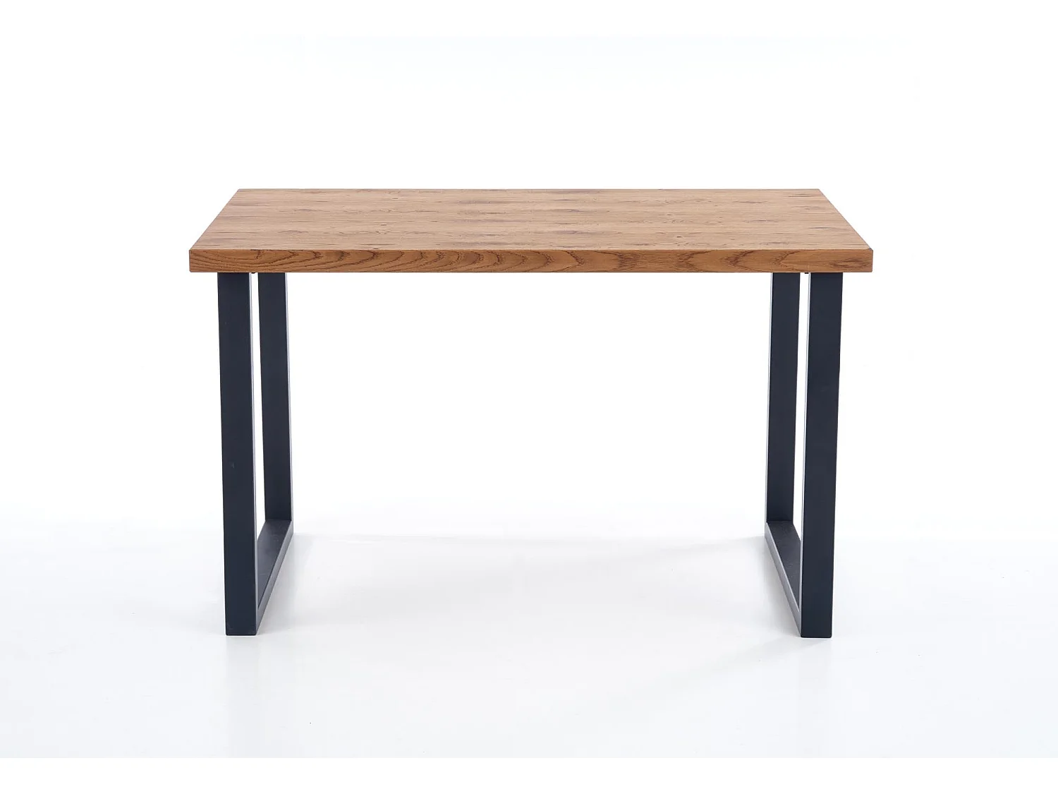 Table à manger 126-206cm avec finitions en chêne massif et piètement en métal noir Mady