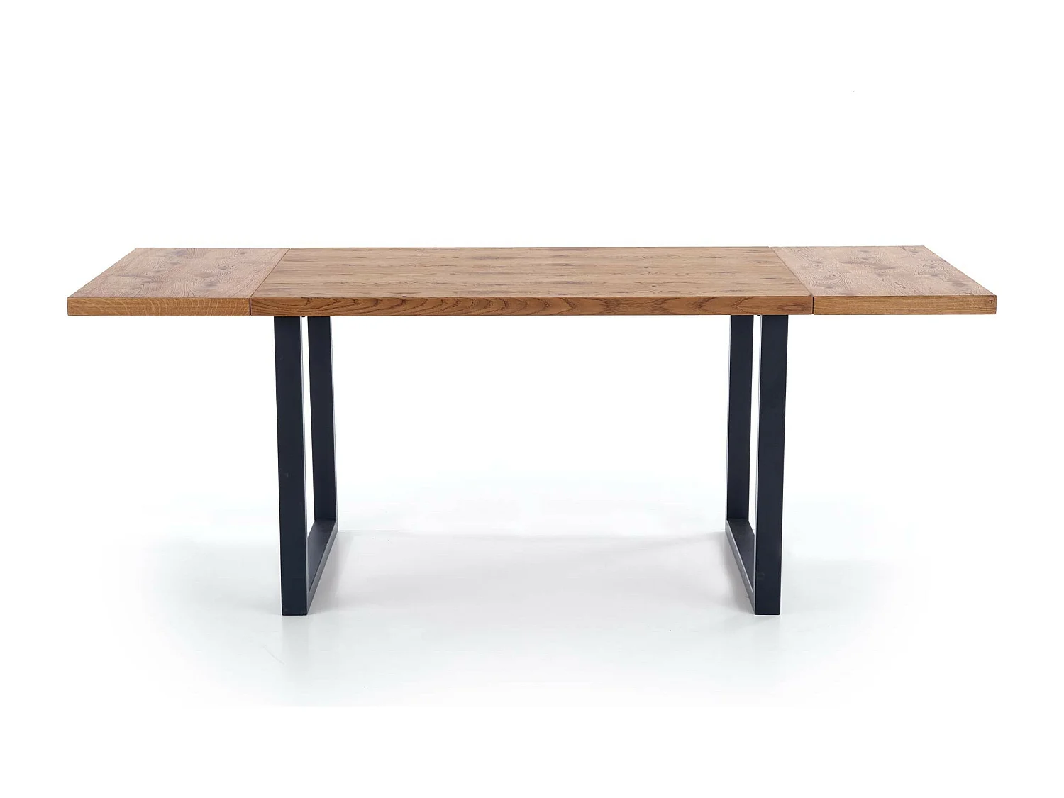 Table à manger 126-206cm avec finitions en chêne massif et piètement en métal noir Mady