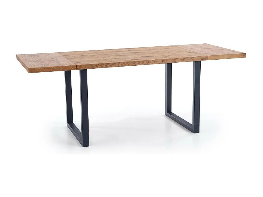 Table à manger 126-206cm avec finitions en chêne massif et piètement en métal noir Mady