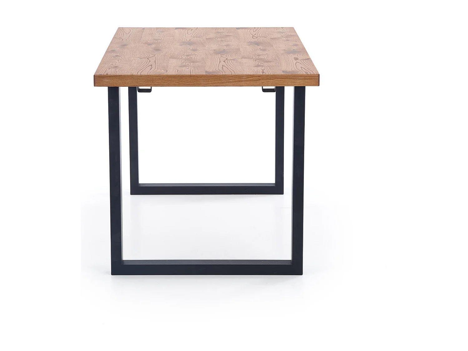Tavolo da pranzo Mady 126-206 cm con finitura in rovere massiccio e base in metallo nero