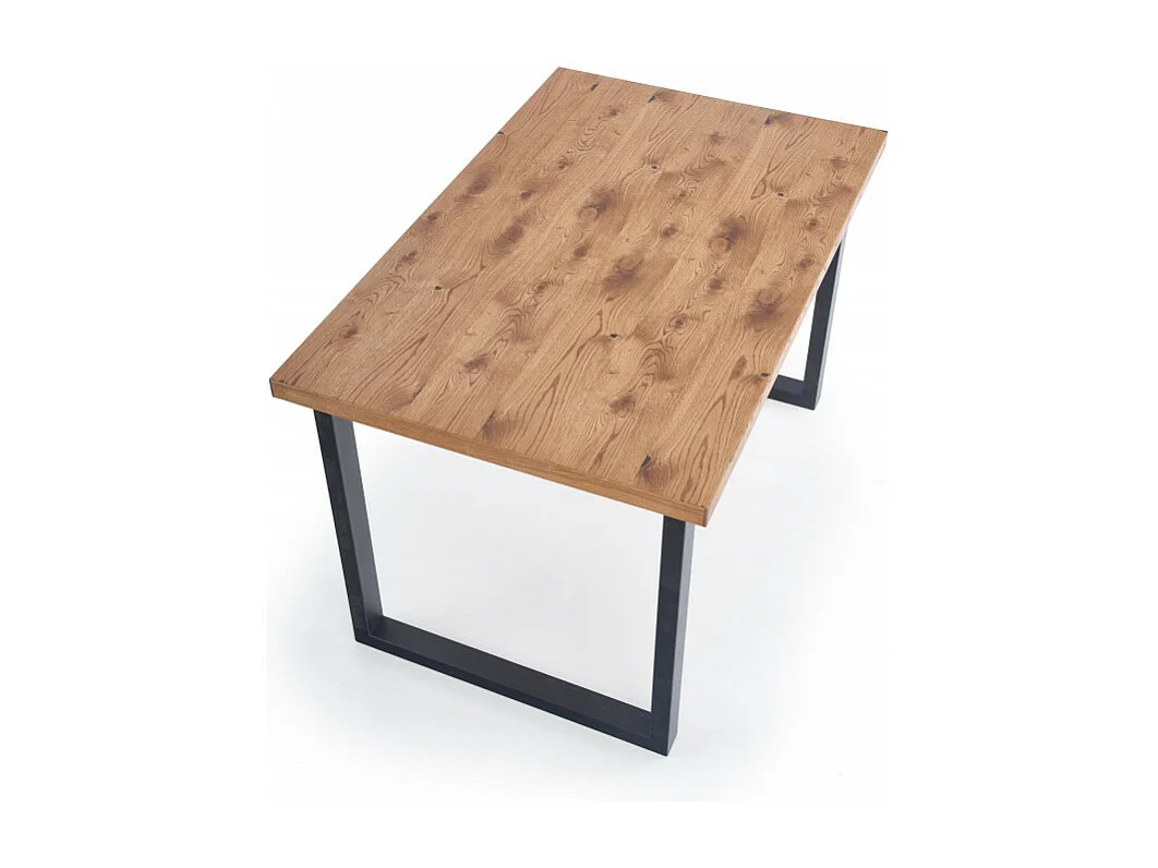 Tavolo da pranzo Mady 126-206 cm con finitura in rovere massiccio e base in metallo nero