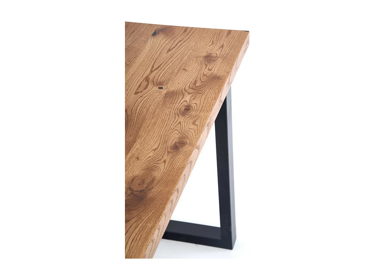 Tavolo da pranzo Mady 126-206 cm con finitura in rovere massiccio e base in metallo nero