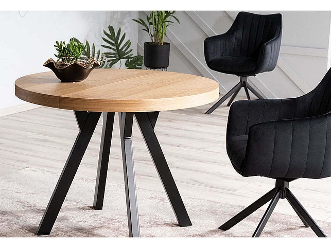 Table à manger extensible métal noir & placage bois 100cm Astra