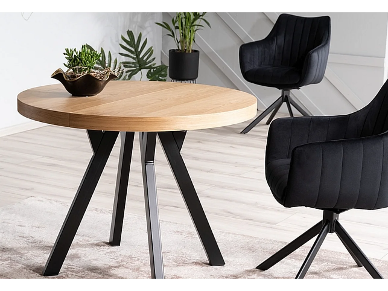 Table à manger extensible métal noir & placage bois 100cm Astra