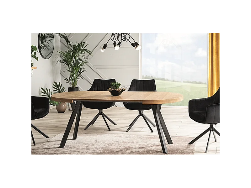 Table à manger extensible métal noir & placage bois 100cm Astra