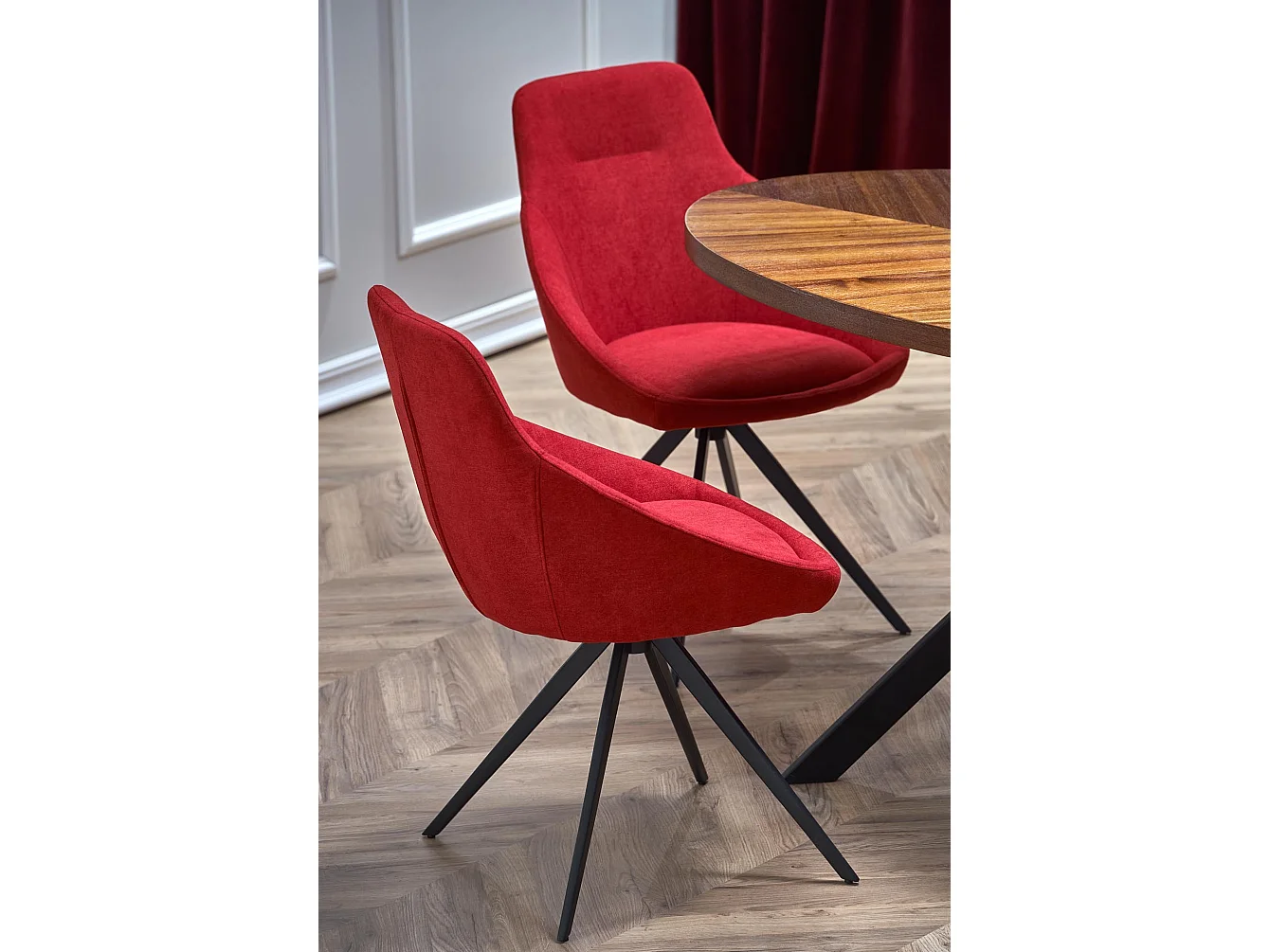 Tavolo da pranzo ovale con piano impiallacciato in noce e base in metallo nero design BENDIS