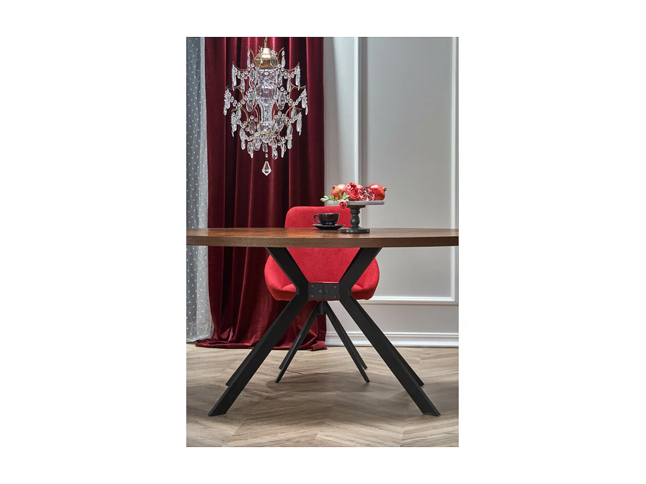 Tavolo da pranzo ovale con piano impiallacciato in noce e base in metallo nero design BENDIS