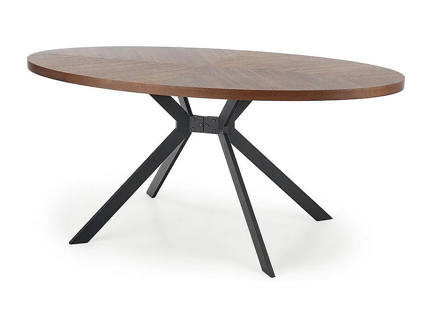 Tavolo da pranzo ovale con piano impiallacciato in noce e base in metallo nero design BENDIS