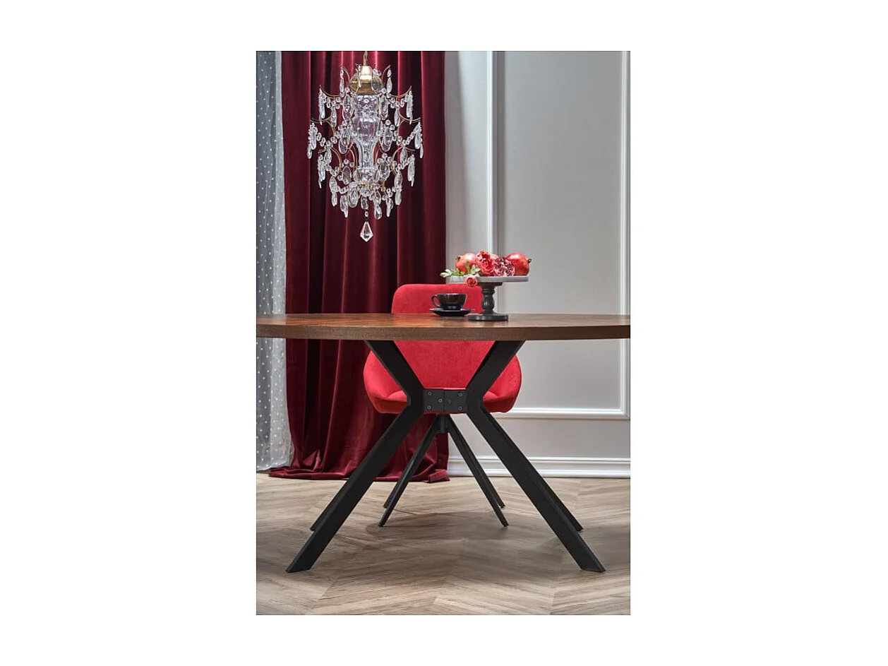 Tavolo da pranzo ovale con piano impiallacciato in noce e base in metallo nero design BENDIS