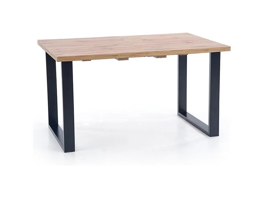 Table à manger industrielle extensible 160-210cm avec plateau aspect chêne et structure en métal noir Venice