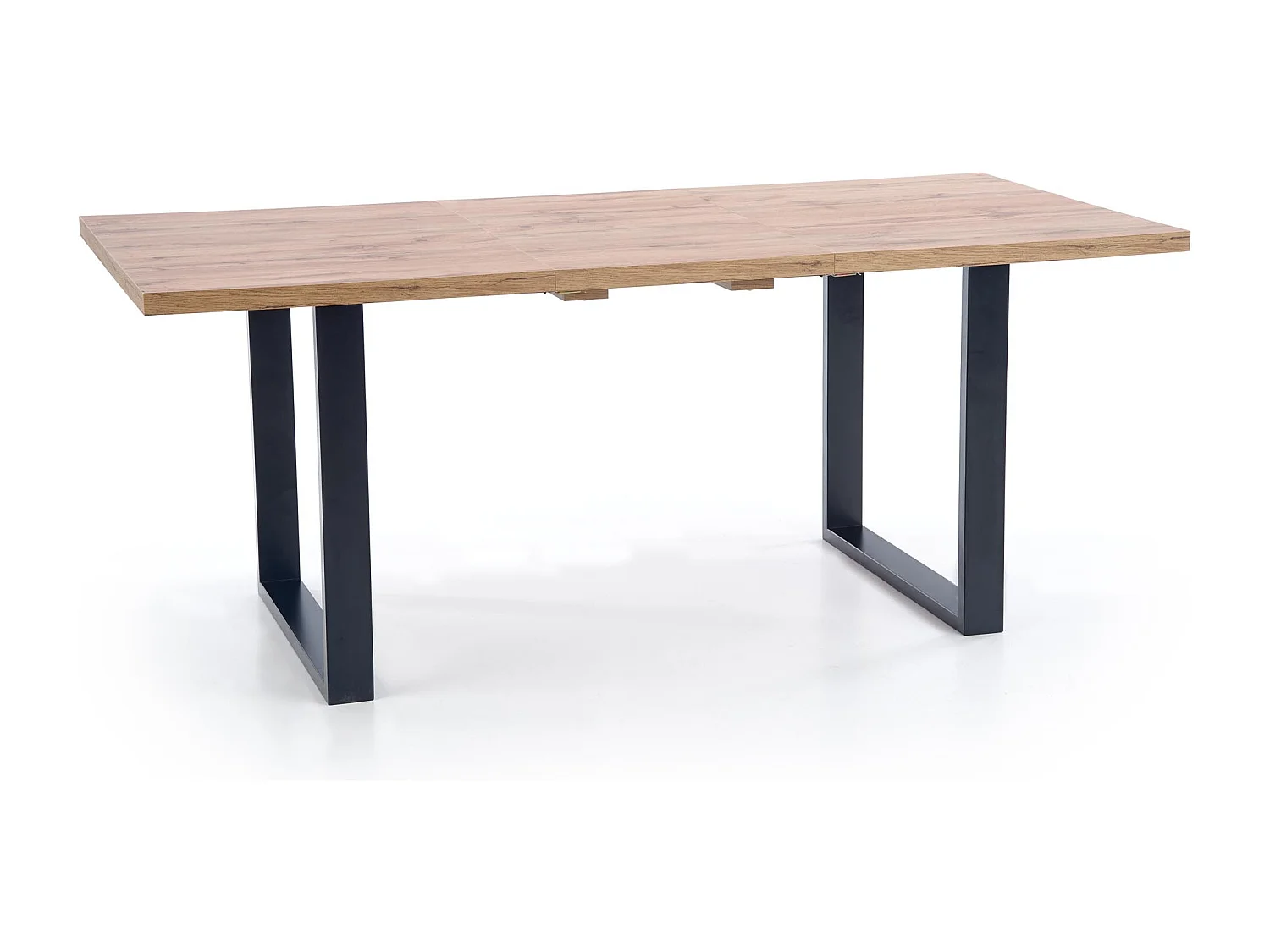 Table à manger industrielle extensible 160-210cm avec plateau aspect chêne et structure en métal noir Venice