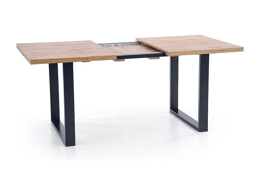 Table à manger industrielle extensible 160-210cm avec plateau aspect chêne et structure en métal noir Venice