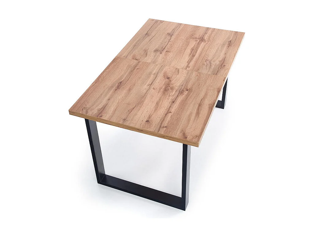 Table à manger industrielle extensible 160-210cm avec plateau aspect chêne et structure en métal noir Venice