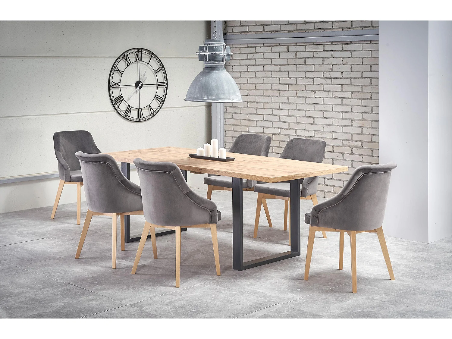 Table à manger industrielle extensible 160-210cm avec plateau aspect chêne et structure en métal noir Venice