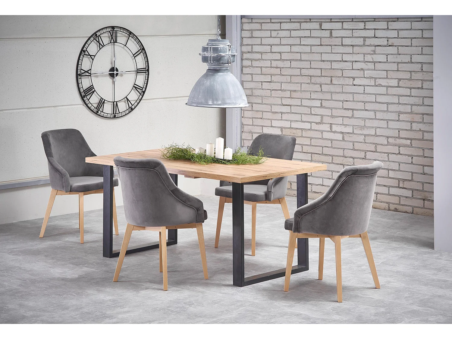 Table à manger industrielle extensible 160-210cm avec plateau aspect chêne et structure en métal noir Venice