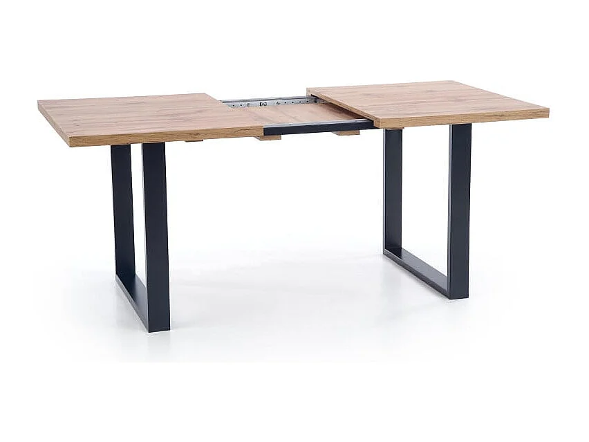 Table à manger industrielle extensible 160-210cm avec plateau aspect chêne et structure en métal noir Venice