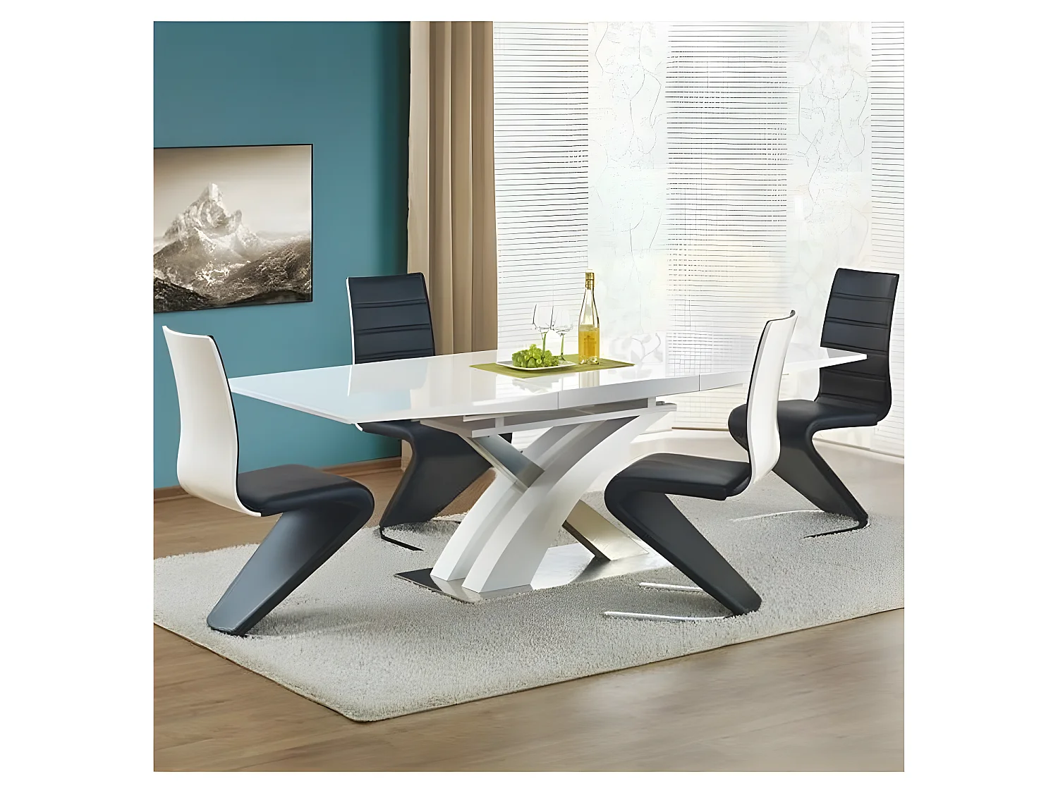 Table a manger blanche laquée avec rallonge 160-220cm Elvira