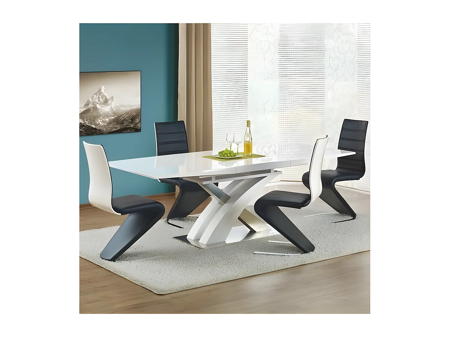 Table a manger blanche laquée avec rallonge 160-220cm Elvira