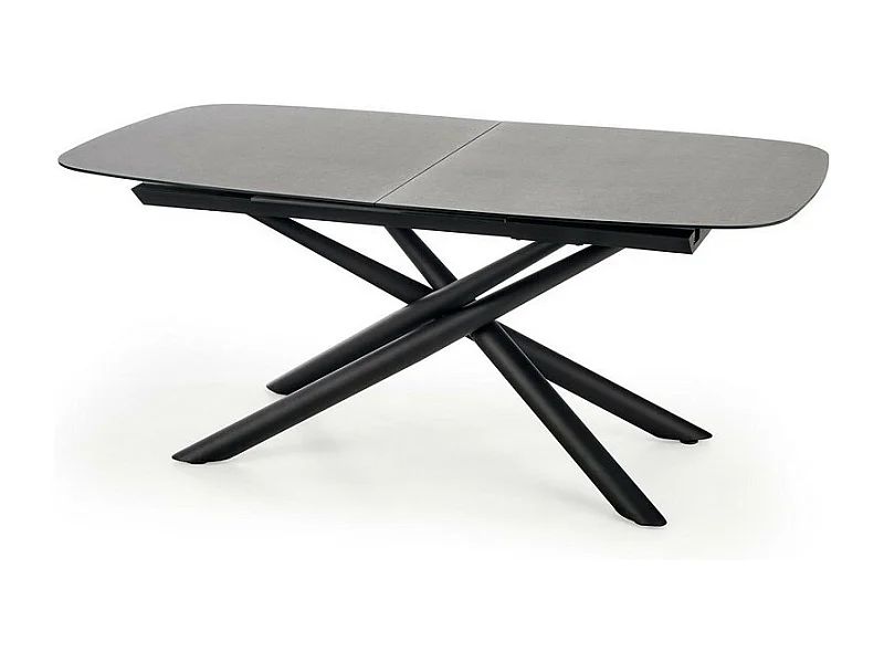 Tavolo da pranzo allungabile con piano in vetro grigio scuro e gamba centrale design Chambord in acciaio nero