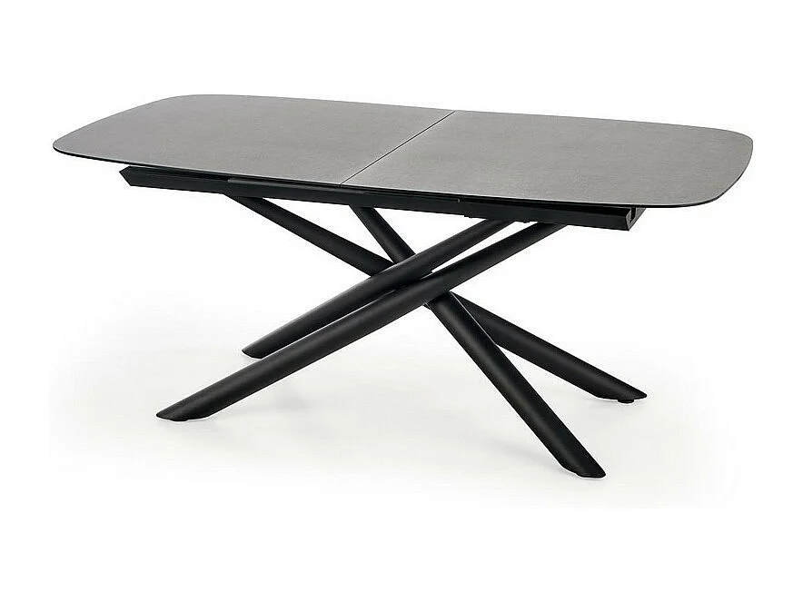 Tavolo da pranzo allungabile con piano in vetro grigio scuro e gamba centrale design Chambord in acciaio nero