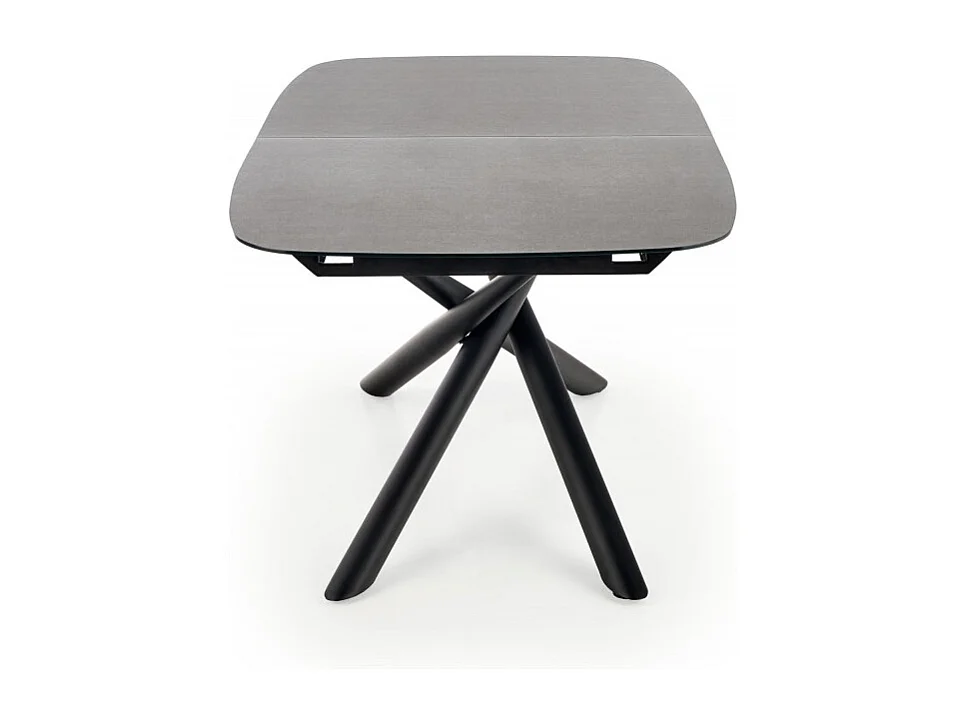 Tavolo da pranzo allungabile con piano in vetro grigio scuro e gamba centrale design Chambord in acciaio nero