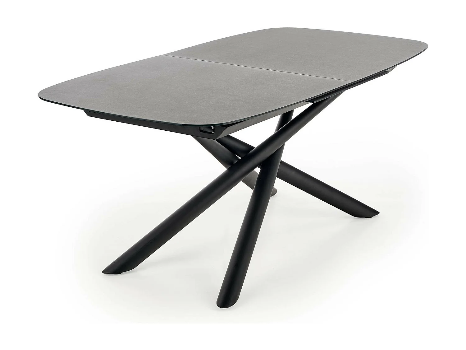 Table de salle à manger extensible avec plateau en verre gris foncé et pied central design en acier noir Chambord