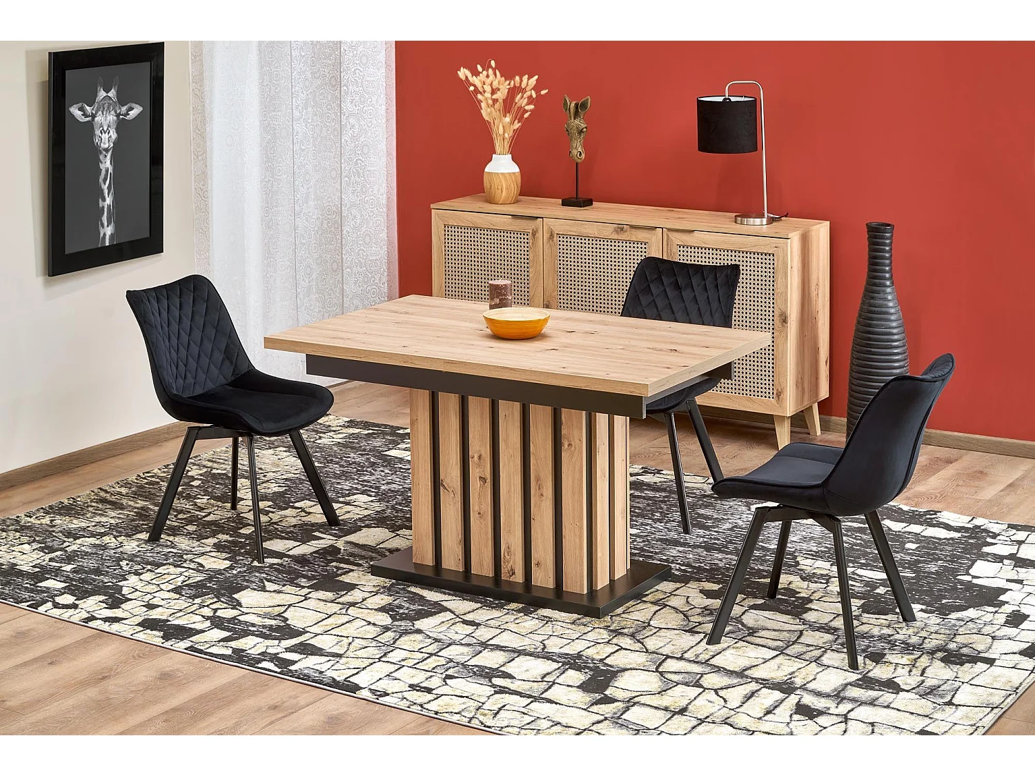 Tavolo da pranzo allungabile in rovere e nero 130 cm Celso