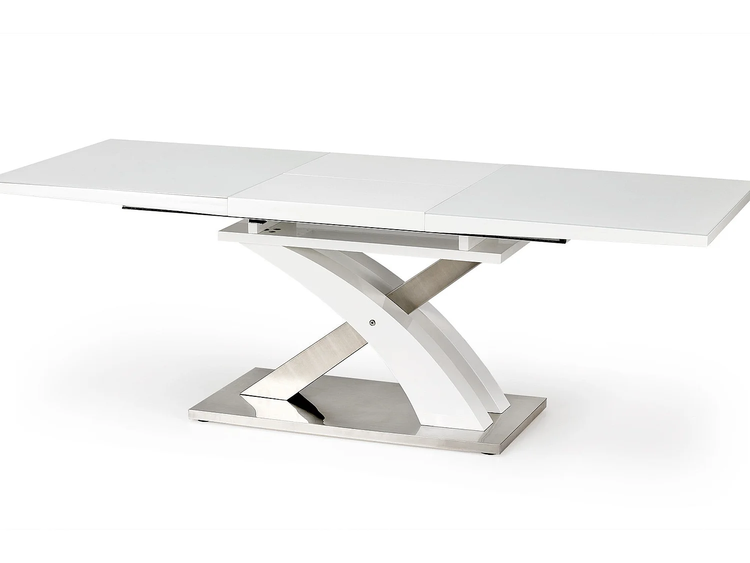 Table à manger design blanc laqué et verre avec rallonge Cleo