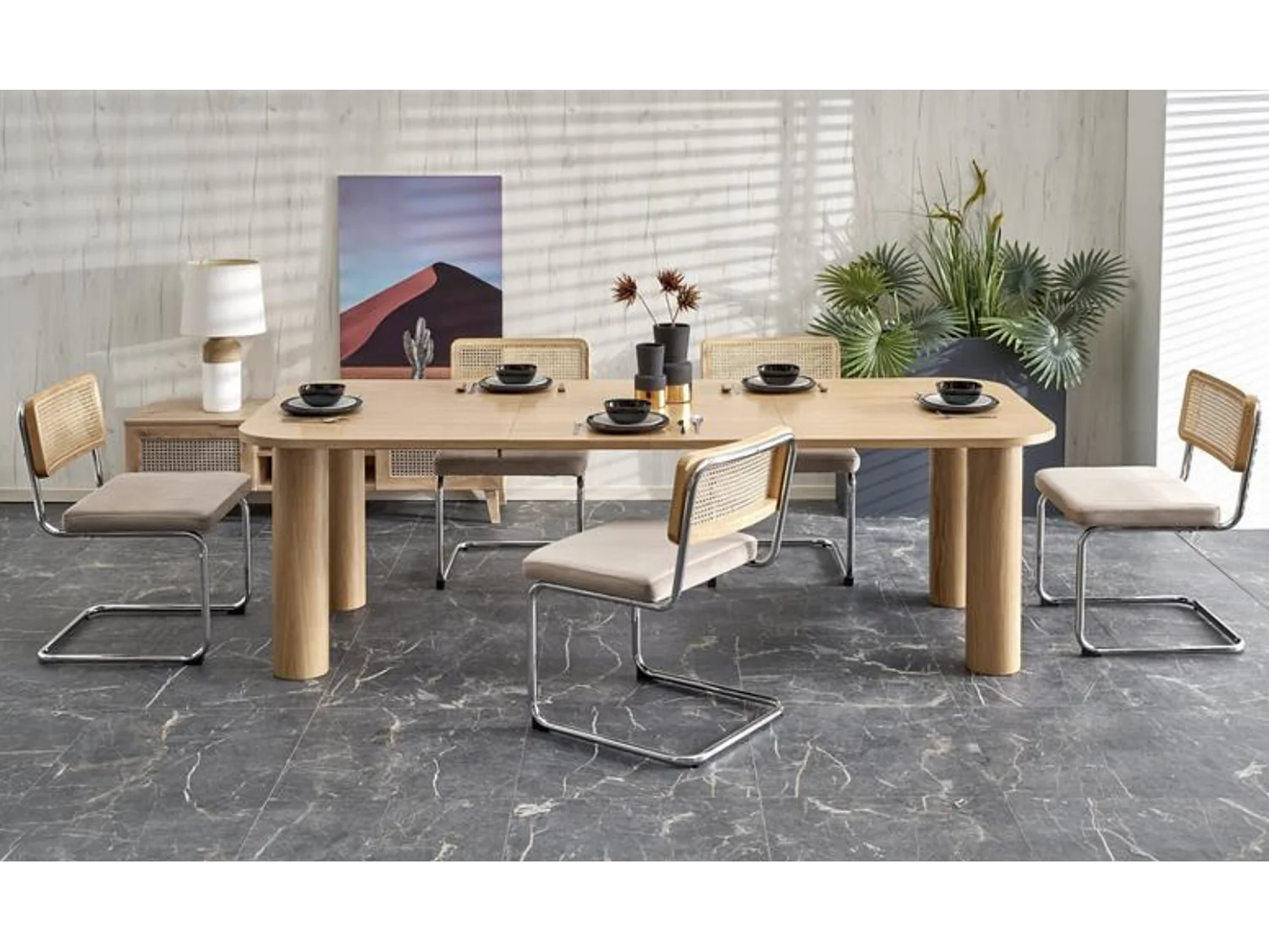 Table à manger extensible plaquée chêne 160-240cm Marthe